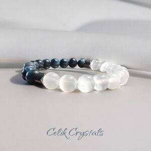 AAA Blue Tiger Eye Selenite Bracelet 8mm Natural Stones Unisex Healing Bracelet
